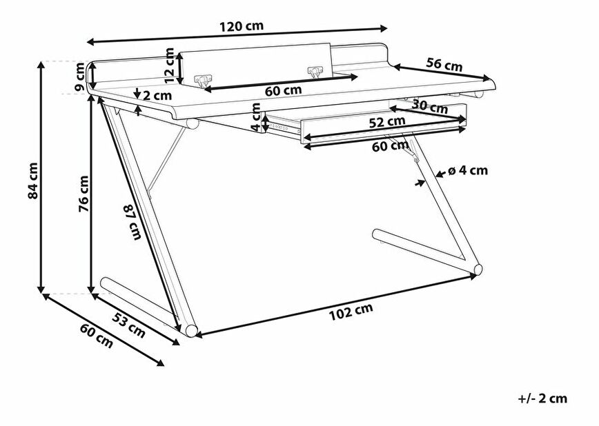 Písací stôl 120x60 cm Fletcher (biela)