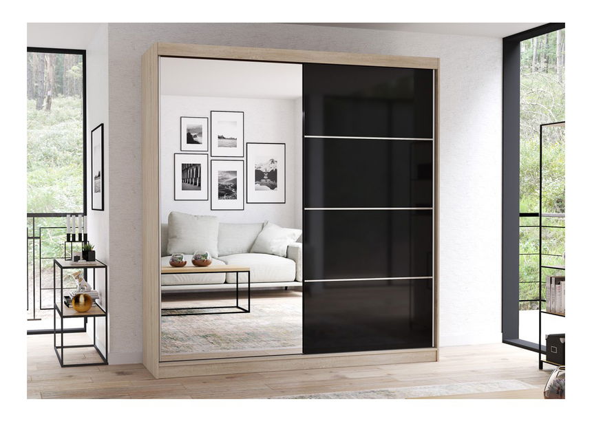 Šatníková skriňa Mebur 31 200 (dub sonoma + lesk čierny)