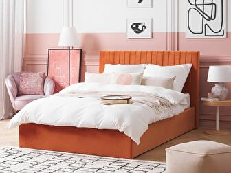 Manželská posteľ 140 cm Vakarine (oranžová) (s roštom a úložným priestorom) *výpredaj