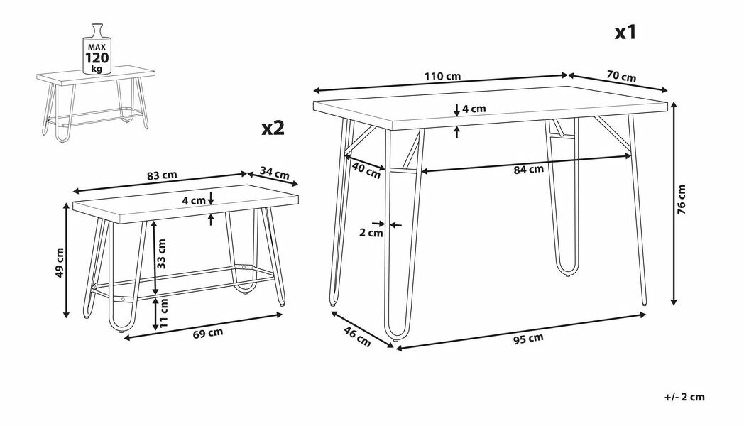 Set mobilier sufragerie KAMPO (gri) (pentru 4 persoane)