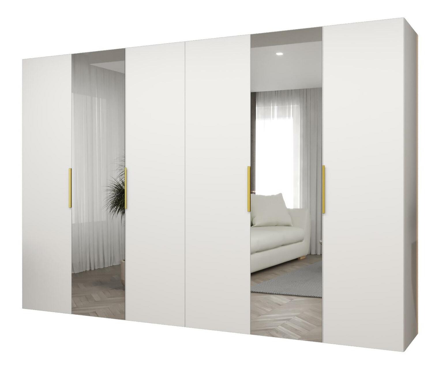 Šatníková skriňa 300 cm Mirabella 2 (biela + zlatá)