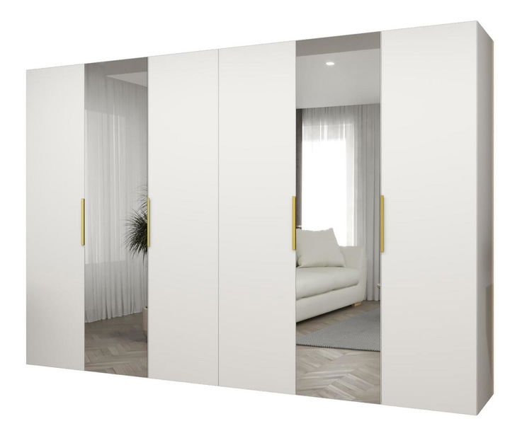 Šatníková skriňa 300 cm Mirabella 2 (biela + zlatá)