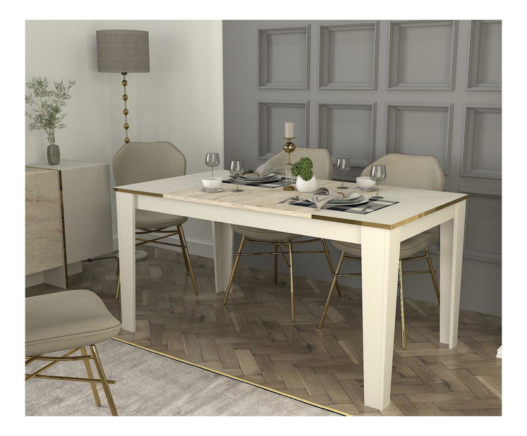 Masă sufragerie Veya 2 (pentru 6 persoane) (Travertin + Nisipiu) 