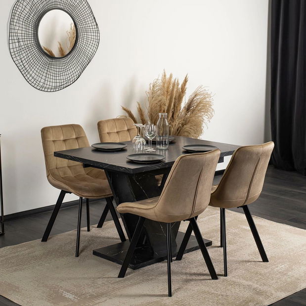 Blagovaonski set Comienzos (crni mramor + bež) (za 4 osobe)