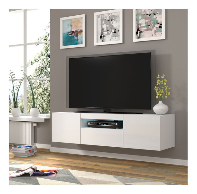 TV stolík/skrinka Aurinko 150 (lesklá biela) (s osvetlením)