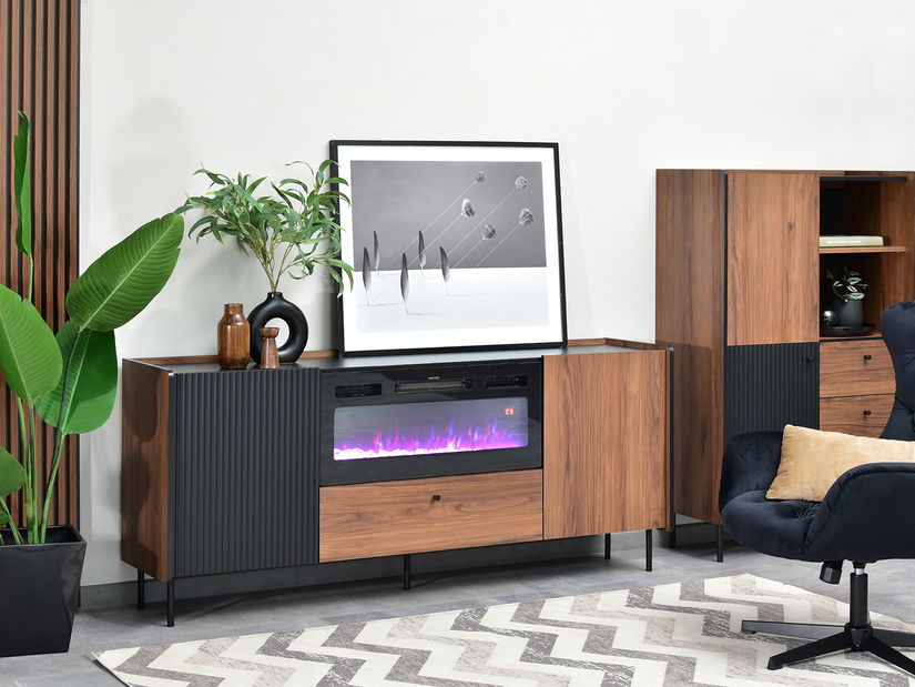 TV stolík/skrinka Protegidas P16 (čierna) (s krbom)