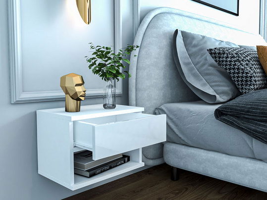 Noptieră suspendată Amarilda (Alb + Alb lucios)