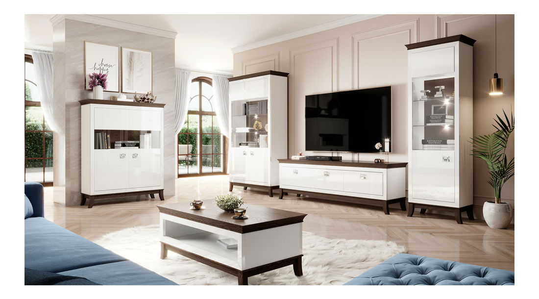 Mobilier living Tyrion 1 (alb lucios + ciocolățiu)