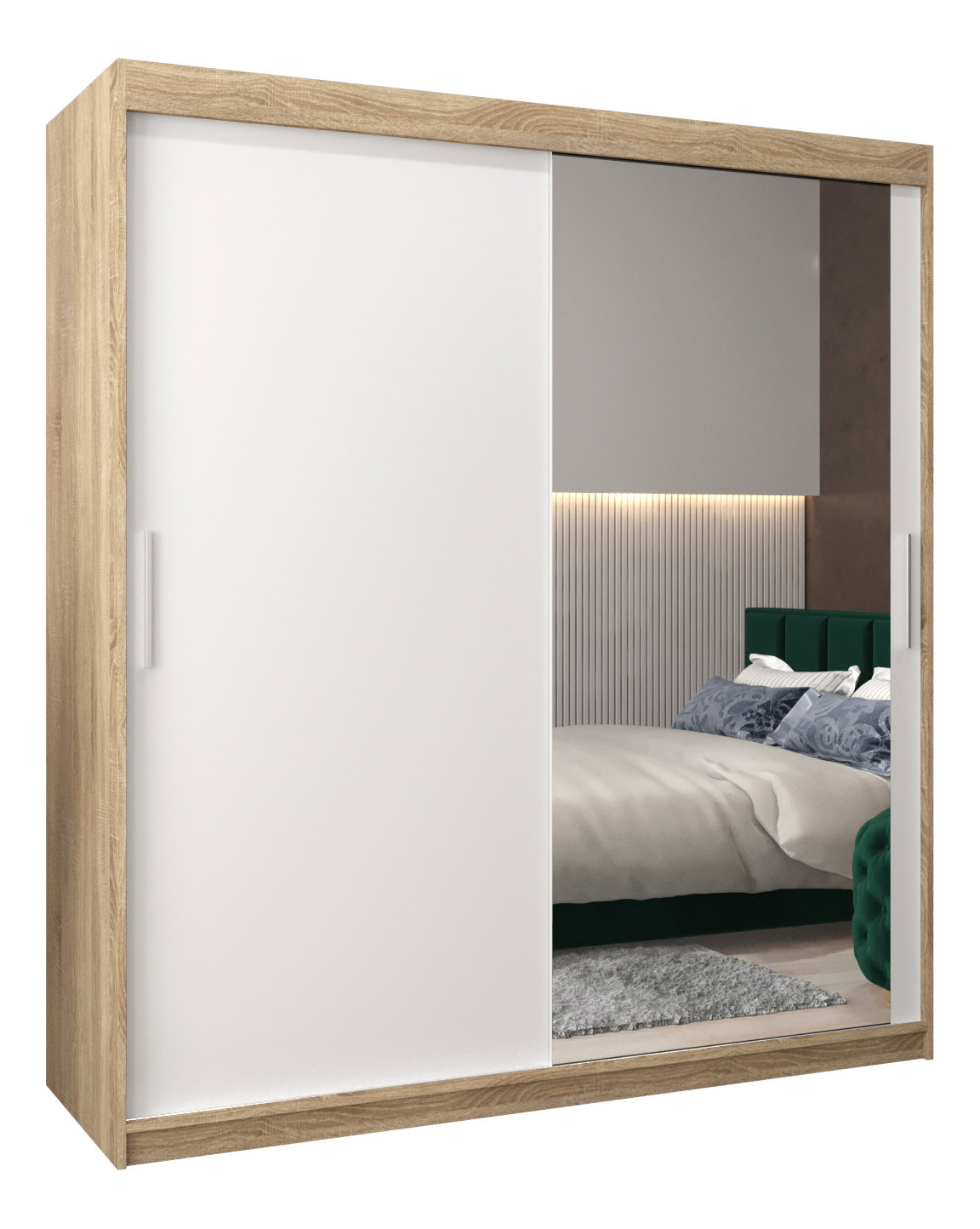 Ruhásszekrény 180 cm Toki 2 (sonoma tölgy + matt fehér)