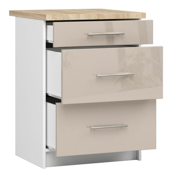 Dolná kuchynská skrinka Ozara S60 3SZ (biela + cappuccino lesk)