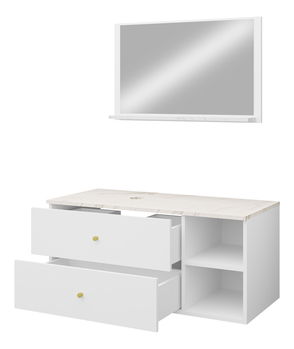 Kúpelňový nábytok Kiago I (biela matná + mramor bianco + zlatá) (so sifónom)