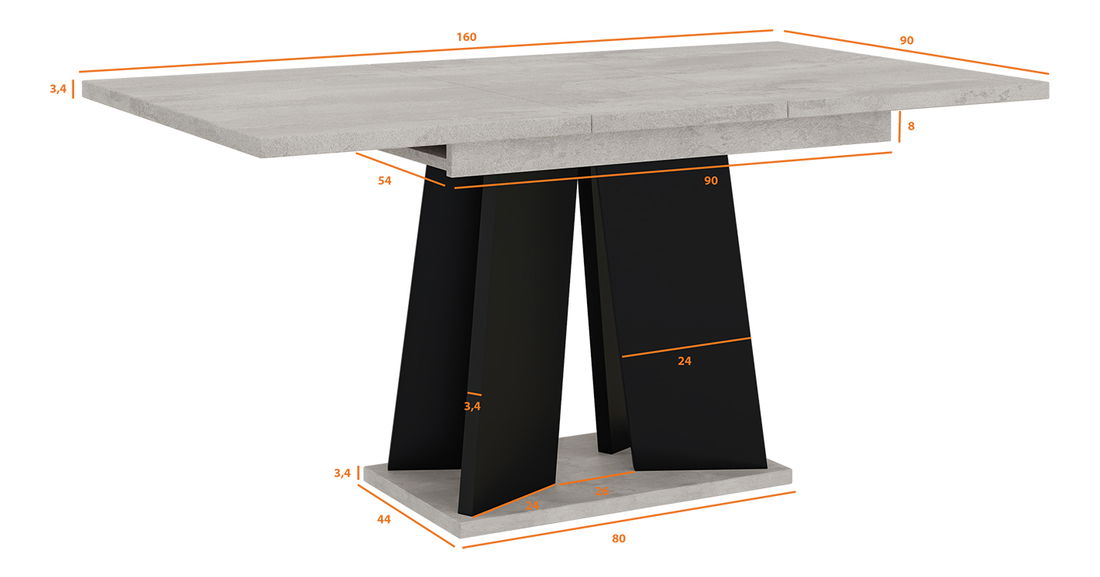 Jedálenský stôl Mulnu (svetlosivá + čierna) (pre 4 až 6 osôb)
