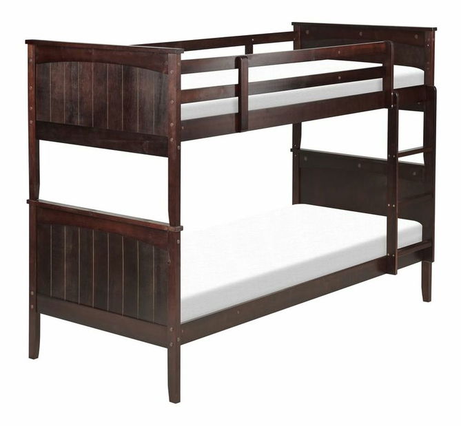 Pat supraetajat 90 cm Alf (lemn închis) (cu somieră și spațiu de depozitare)