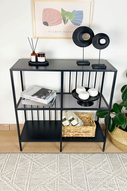 Regal Savoj (crna + staklo)