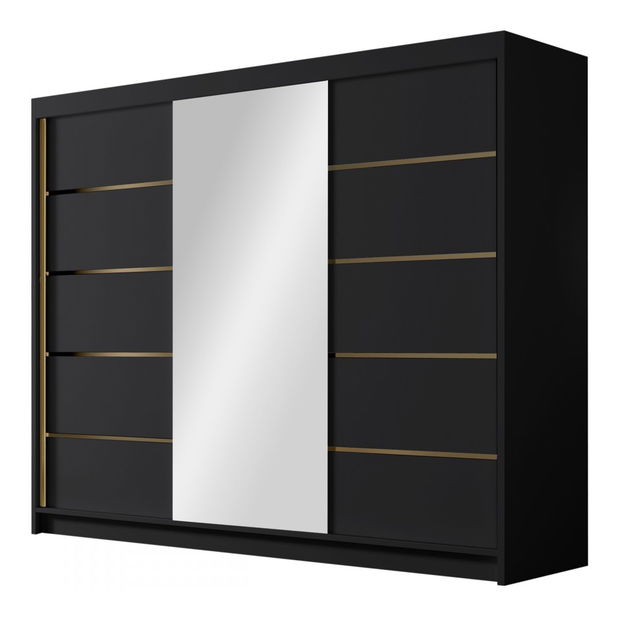 Dulap de haine cu uși culisante Gamarut VI 200 (Alb + auriu) (cu oglindă)