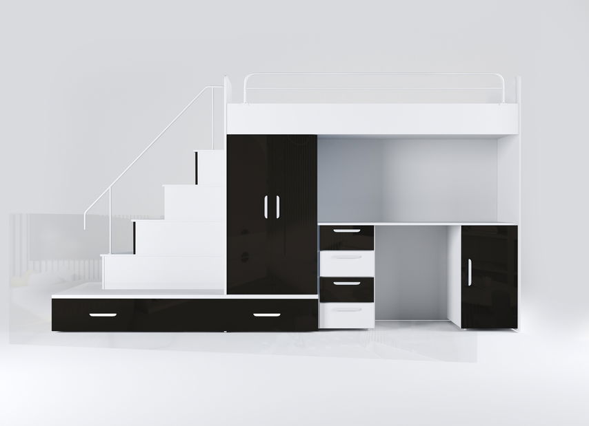 Detská posteľ Ruby V (Biela + Čierna) (s roštami)