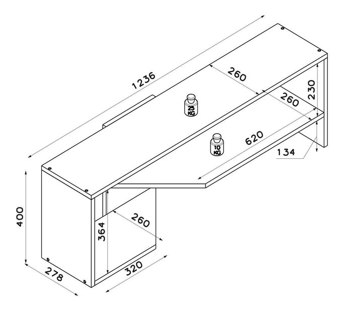 TV stolík Kitene 2 (biela + dub) 