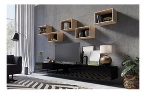 Obývacia stena Calabria C32 BLACK (čierna + dub artisan) (bez osvetlenia)