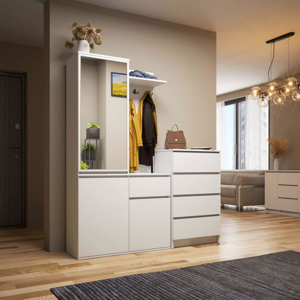 Predsieňová zostava Enteruno (biela) (so zrkadlom)