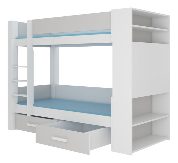 Poschodová detská posteľ 200x90 cm Gabriela (s roštom a matracom) (biela + sivá)