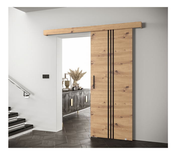 Posuvné dvere 90 cm Sharlene V (dub artisan + dub artisan + čierna)