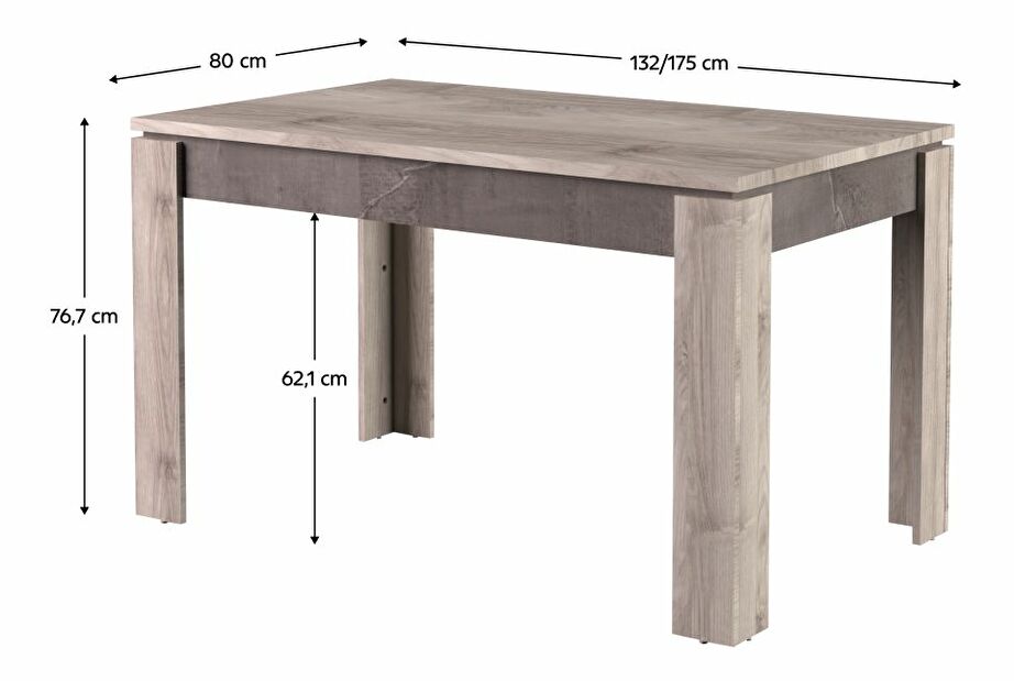 Rozkladací jedálenský stôl 130 JESS (gaštan nairobi + onyx) (pre 6-8 osôb)