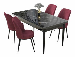 Jedálenský set Nilla (čierny mramor + bordová) (pre 4 osoby)