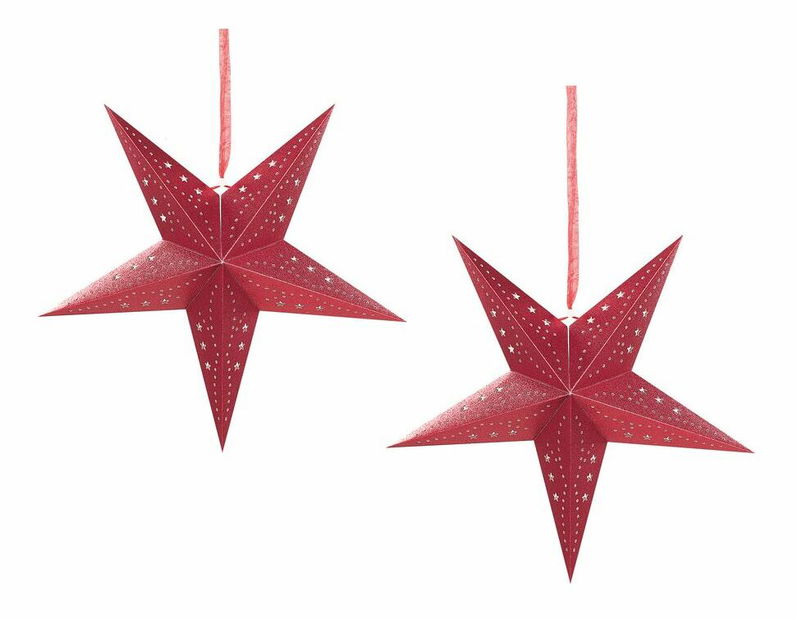 Set 2 ks závesných hviezd 45 cm Monti (červená trblietavá)