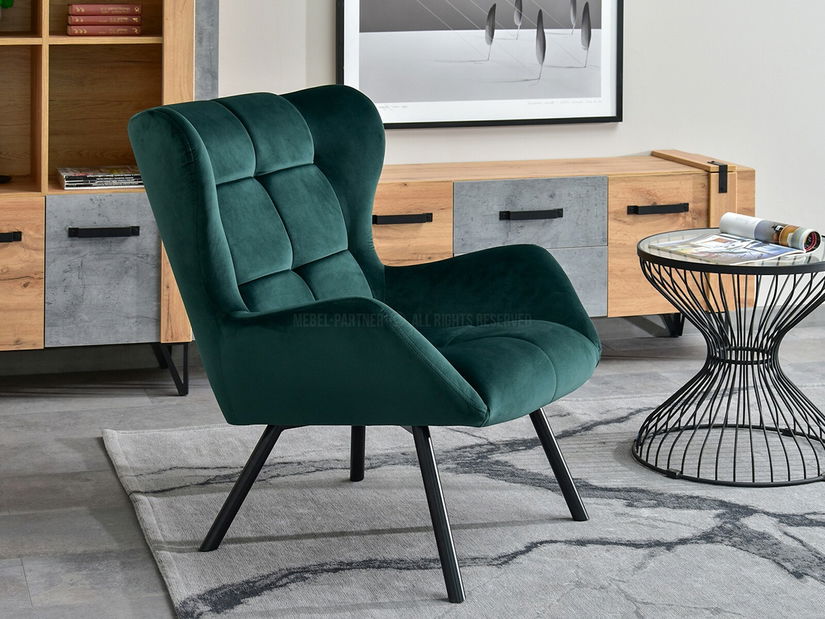 Dizájnos fotel Norweien (zöld + arany)