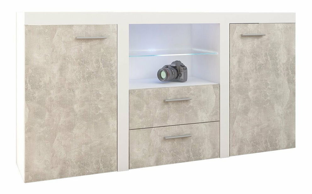Comodă combinată Rokara (Alb + beton deschis) (iluminat LED)
