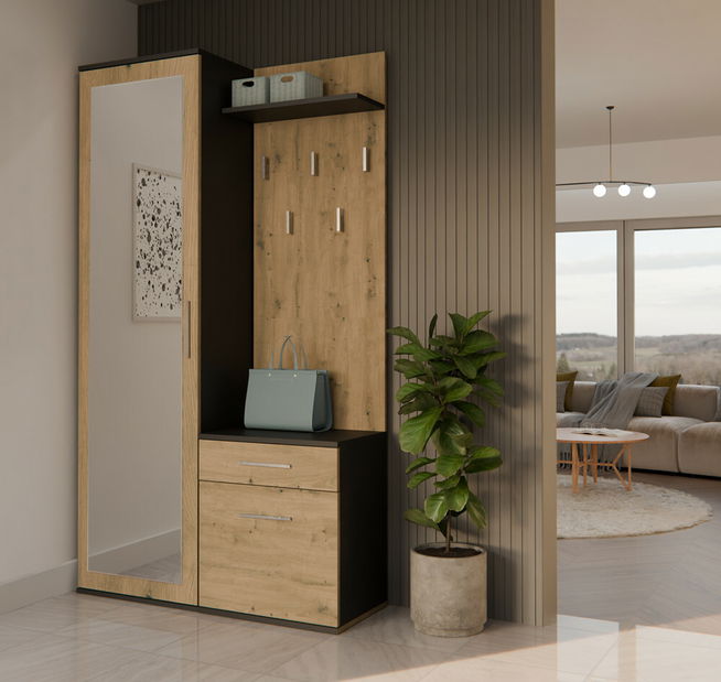 Set mobilier hol Dialogos 1 (antracit + stejar artisan) (cu oglindă)