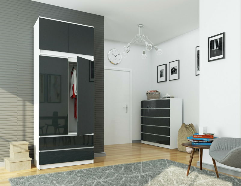 Dulap de haine Submarino (alb + lucios grafit) (cu suprastructură)