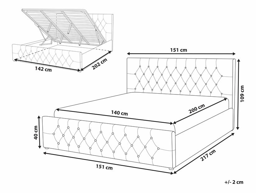 Pat matrimonial 140 cm AMESIA (bej) (cu somieră și sp. depozitare)