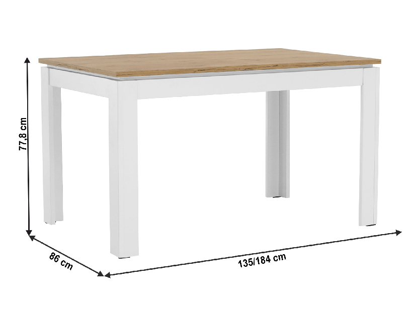 Blagovaonski stol Vilgi (za 4 do 6 osoba) (bijela + hrast wotan)