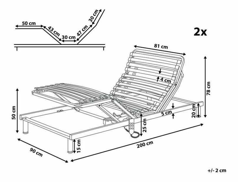 Elektronikusan beállítható lamellás ágyrács szett 2 db 200x180 cm COMENDO (fa) (ezüst)