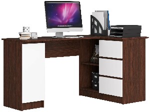 Sarok PC asztal Bevin (wenge + fehér) (J)