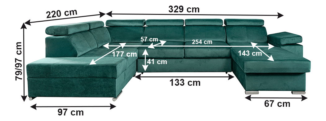Kutna garnitura u obliku slova U Lamour (smaragdna) (D)