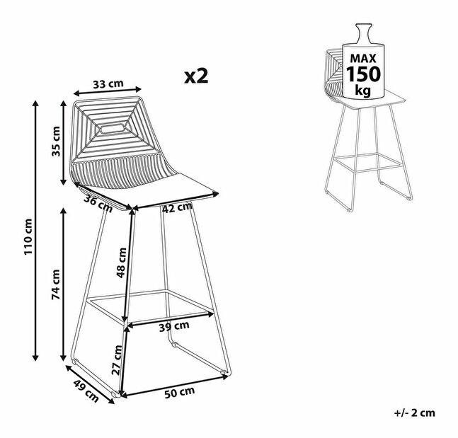 Set 2 buc scaun tip bar Bethel (negru)