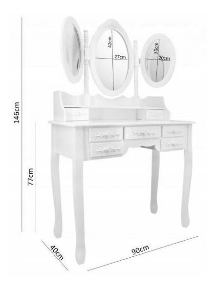 Toaletný stolík s taburetkou Versailles (biela)