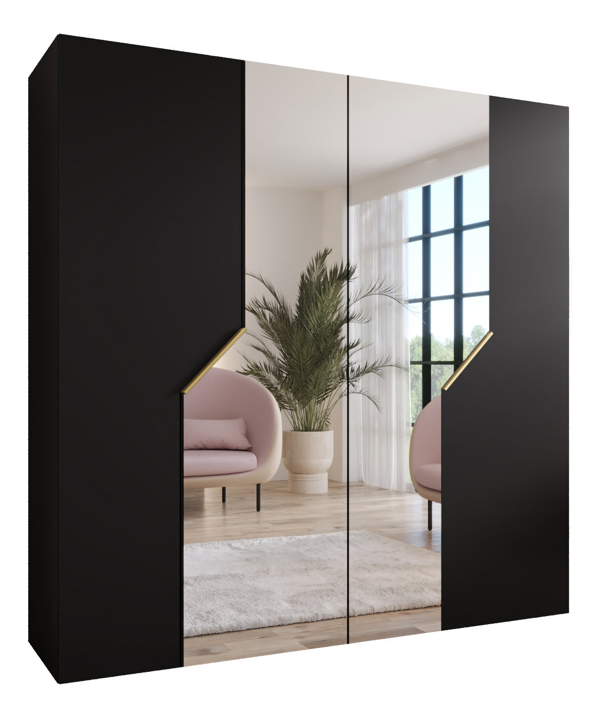 Ormar za garderobu Alaris 2 200 (crna + zlatna) (s ogledalom)