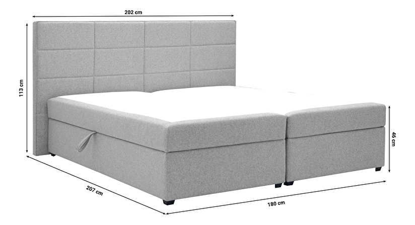 Manželská posteľ Boxspring 180 cm Fines Revenant (svetlosivá) (s roštom a matracom) (s úl. priestorom)