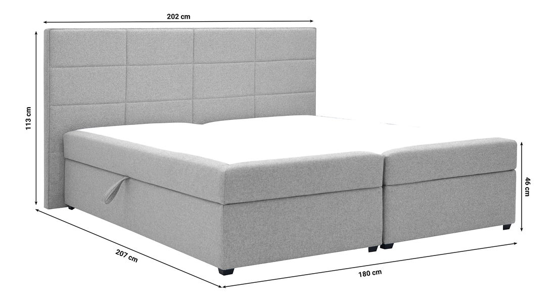 Manželská posteľ Boxspring 180 cm Fines Revenant (svetlosivá) (s roštom a matracom) (s úl. priestorom)
