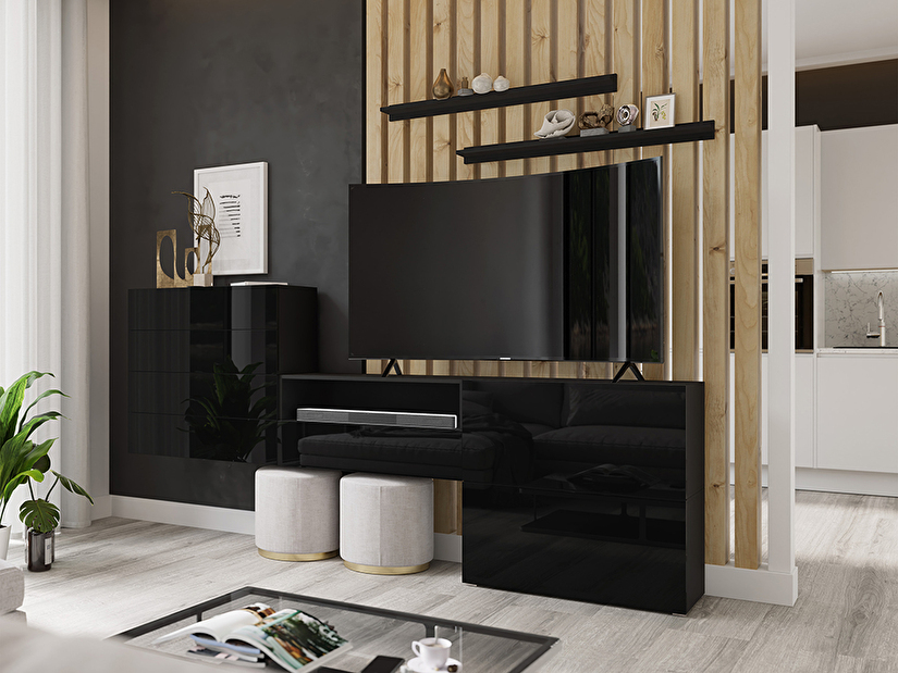 Mobilier living Berny 52 (Negru + Negru lucios)