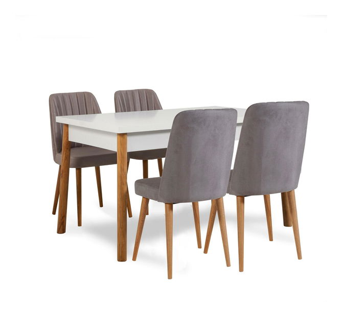 Set mobilier sufragerie Senteago 1 (pentru 6 persoane) (pin atlantic + alb + gri)