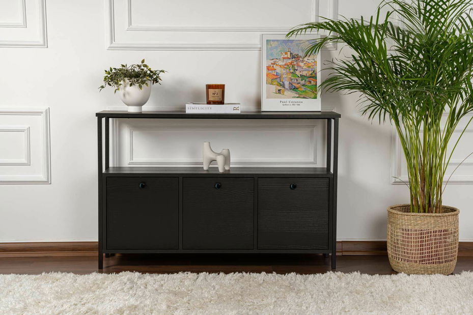 Konzolový stolík Solac 3 (tmavé drevo + čierna)