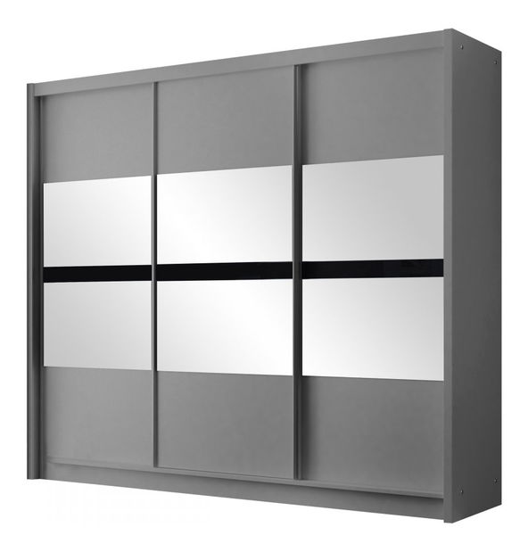 Ormar za garderobu s kliznim vratima Senado 250 (grafit + crna) (s ogledalom)