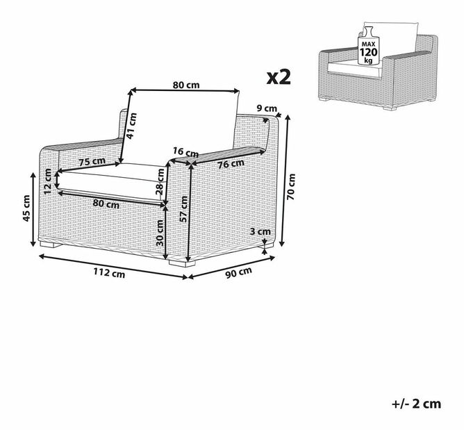 Set 2 ks. záhradných kresiel ARODE (hnedá)