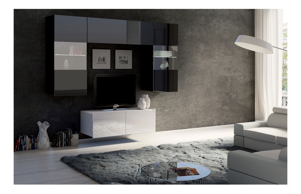 Mobilier living Calabria C10 (Negru + Alb) (fără iluminat)