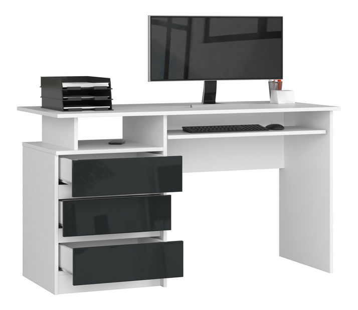 PC asztal Bronte (fehér + fényes grafit)