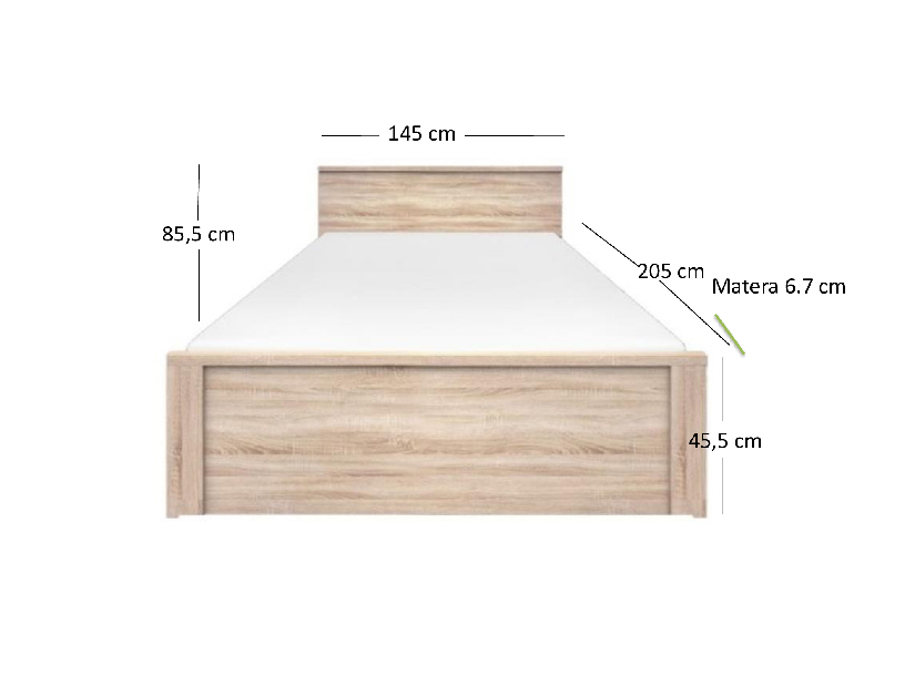 Franciaágy 140 cm Noella (szonoma tölgy) (matrac és ágyrács nélkül)